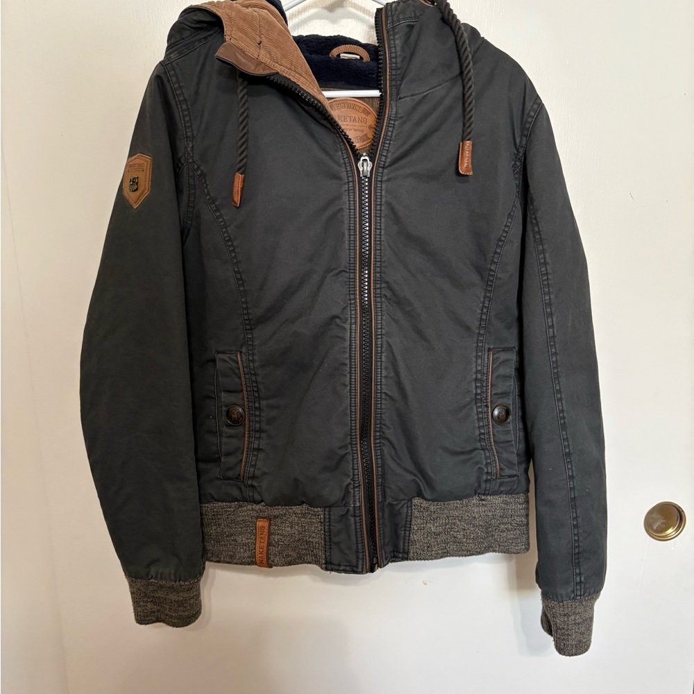 Naketano Dark Gray Utility Jacket with Brown Trim